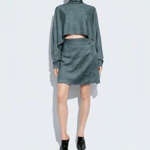 Sally Lapointe Hammered Satin Skirt Grey y2k Size 2